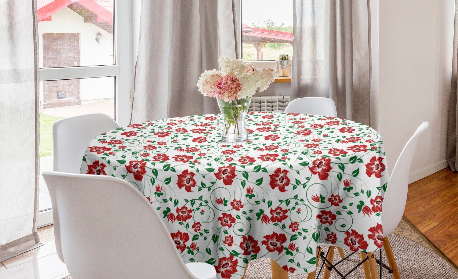 Tischdecke Abakuhaus für Esszimmer Küche Blumenweinlese Blumen-böhmische Dekoration, Art Abdeckung Kreis Tischdecke