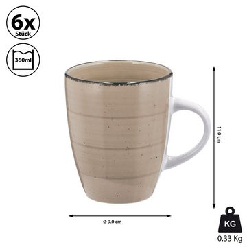 CEPEWA Tasse Kaffeebecher Steingut 6er Set beige 360ml 9x11cm Tasse Becher