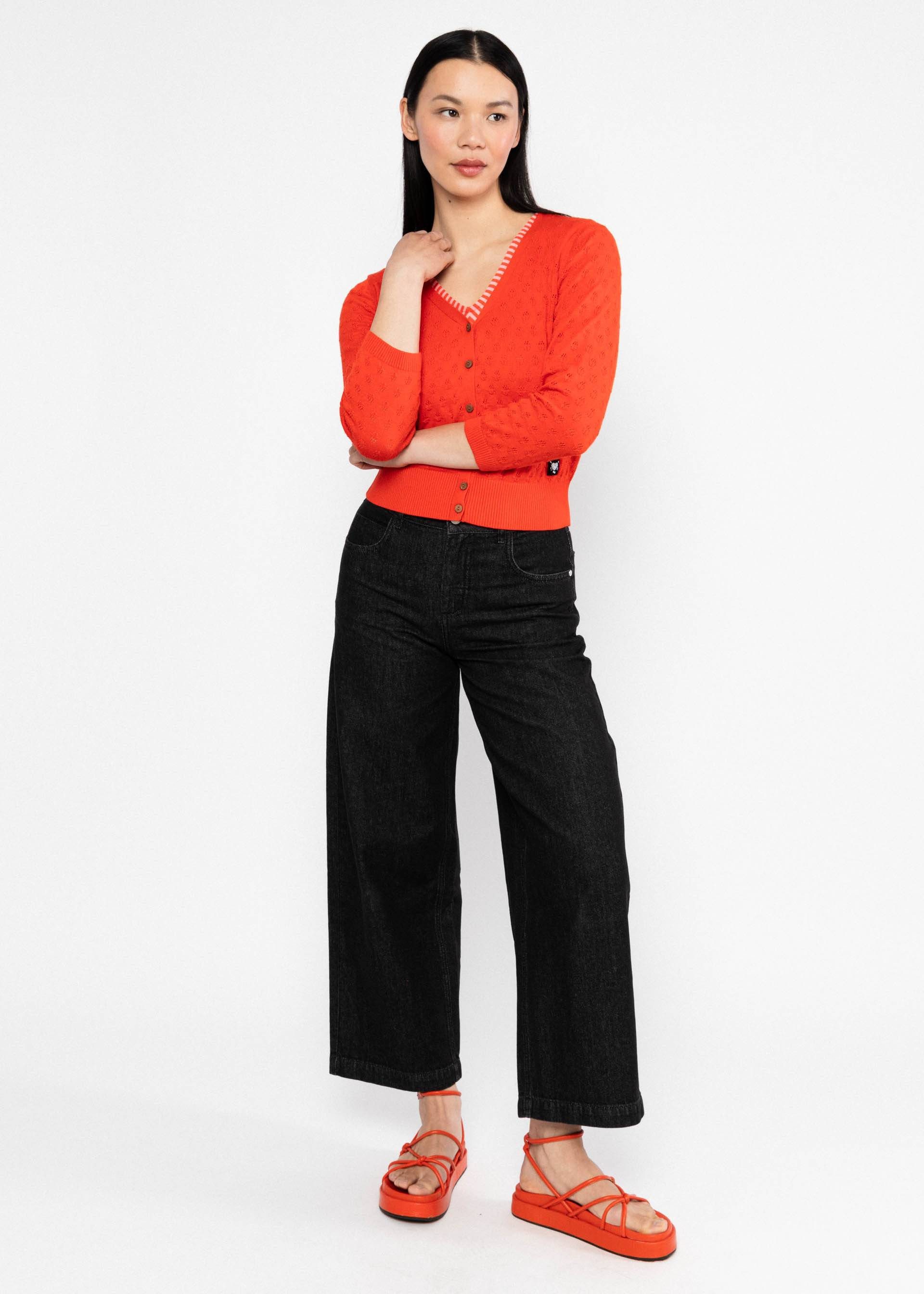 Blutsgeschwister Strickjacke - Damen Strickjacke aus Baumwolle - V-Ausschnitt Cardigan - Ajour Stri