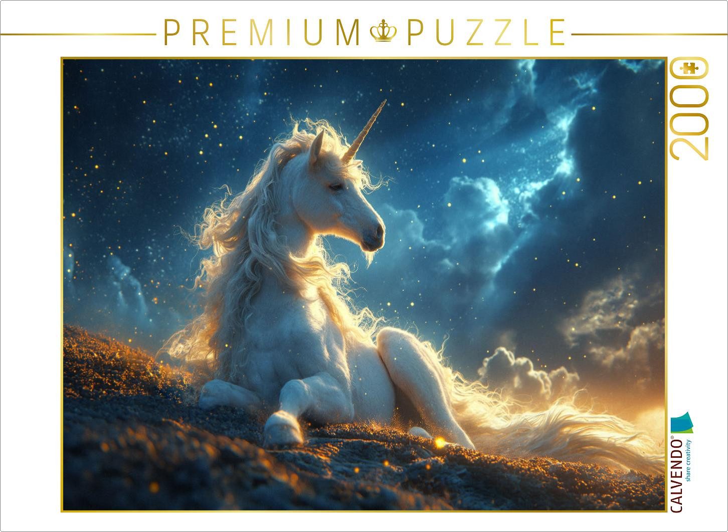 CALVENDO Puzzle CALVENDO Puzzle Anmut im Sternenlicht: Das weiße Einhorn auf der Nacht, 2000 Puzzleteile