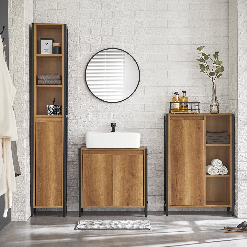 SoBuy Wäscheschrank BZR65, Badezimmerschrank Badschrank schmal für Flur, Bad, Schlafzimmer mit ausklappbarem Wäschesäcken Wäschesack Wäschetruhe – Bild 2 von 5