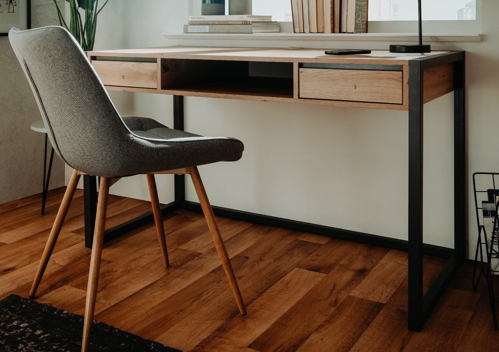 Furn.Design Schreibtisch Malta (Laptoptisch in Eiche Artisan und Anthrazit, 120 x 60 cm), im Industrial Design