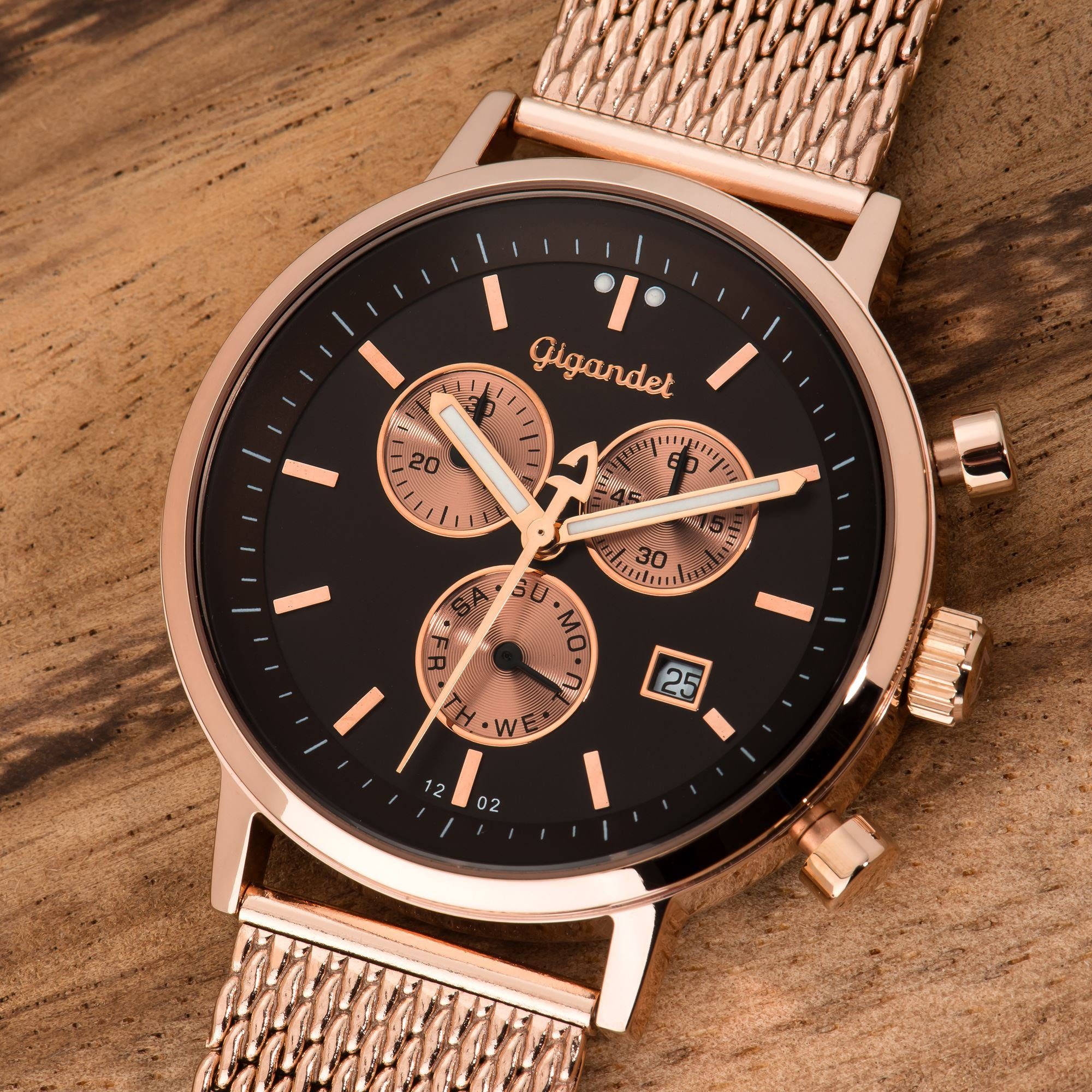 Gigandet Chronograph Armbanduhr, Herrenuhr, 24-Std. Anzeige, 41mm, CLASSICO G6-015, Mineralglas, Datumsanzeige, Edelstahlband, 5bar wasserdicht