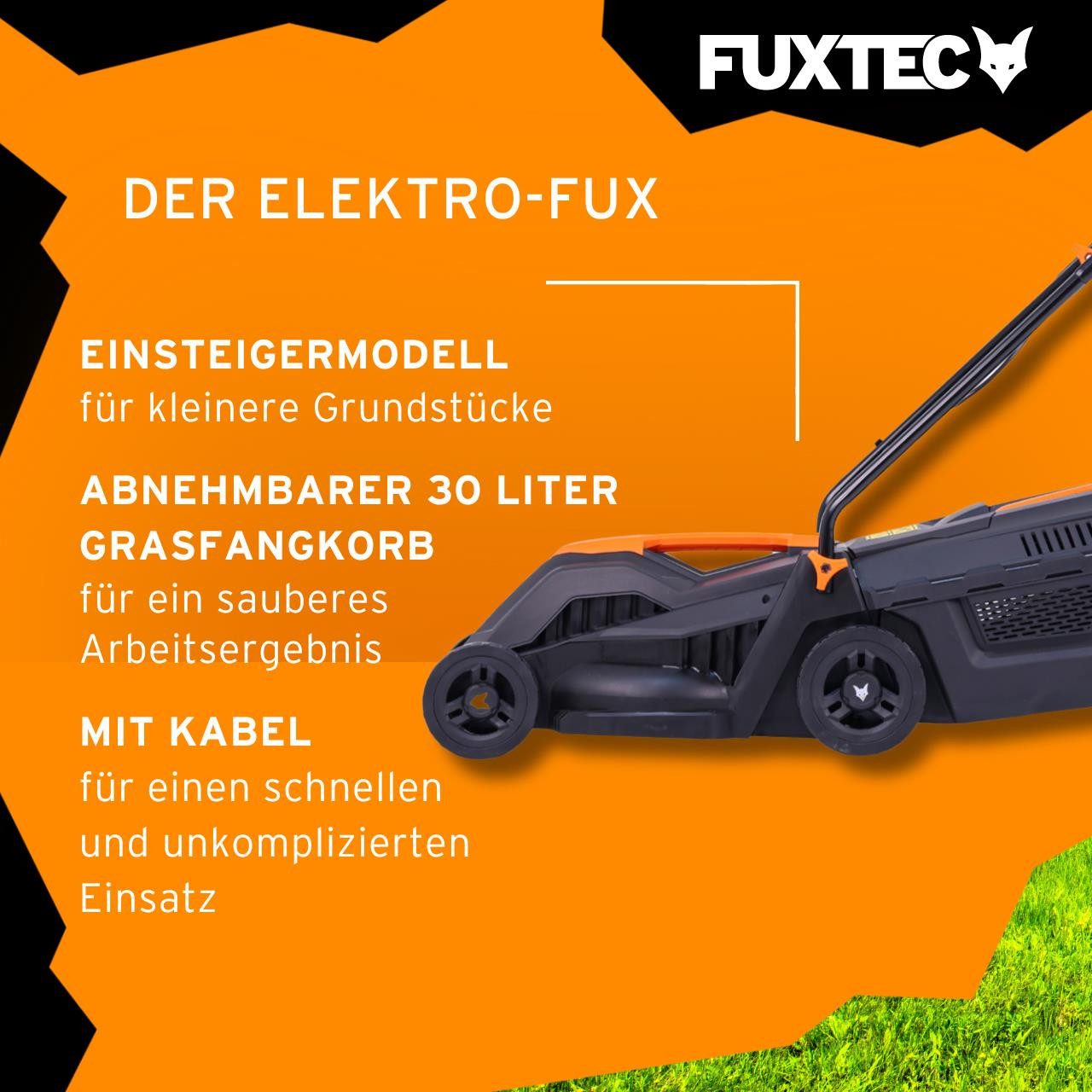 FUXTEC electric lawnmower FX-RME33, 33 cm cutting width, 30 L grass catcher, 220 V