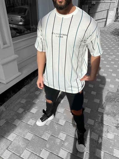 Megaman Jeans Oversize-Shirt Herren T-Shirt Oversize Shirt Long-Shirt Tee Sommer Shirt Gestreift Modern Mode Fashion