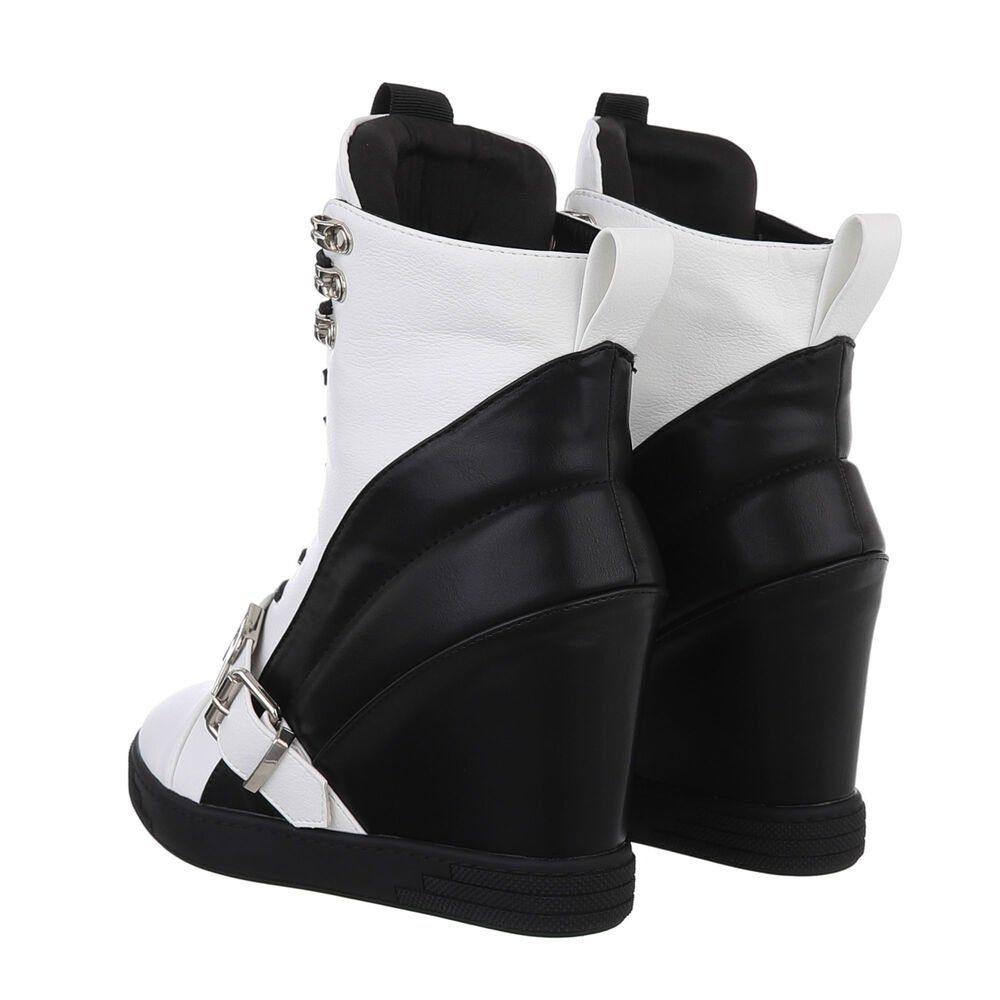 Ital-Design Damen Freizeit Schnürstiefelette Keilabsatz/Wedge High-Heel Stiefeletten in Weiß