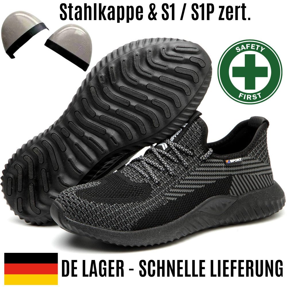 Home & Joy S1 / S1P zertifizierter Sicherheitsschuh (durchtrittsicher, bequem, leicht, rutschfest, atmungsaktiv) Stahlkappenschuhe Arbeitsschuhe Berufsschuhe sportlich elegant