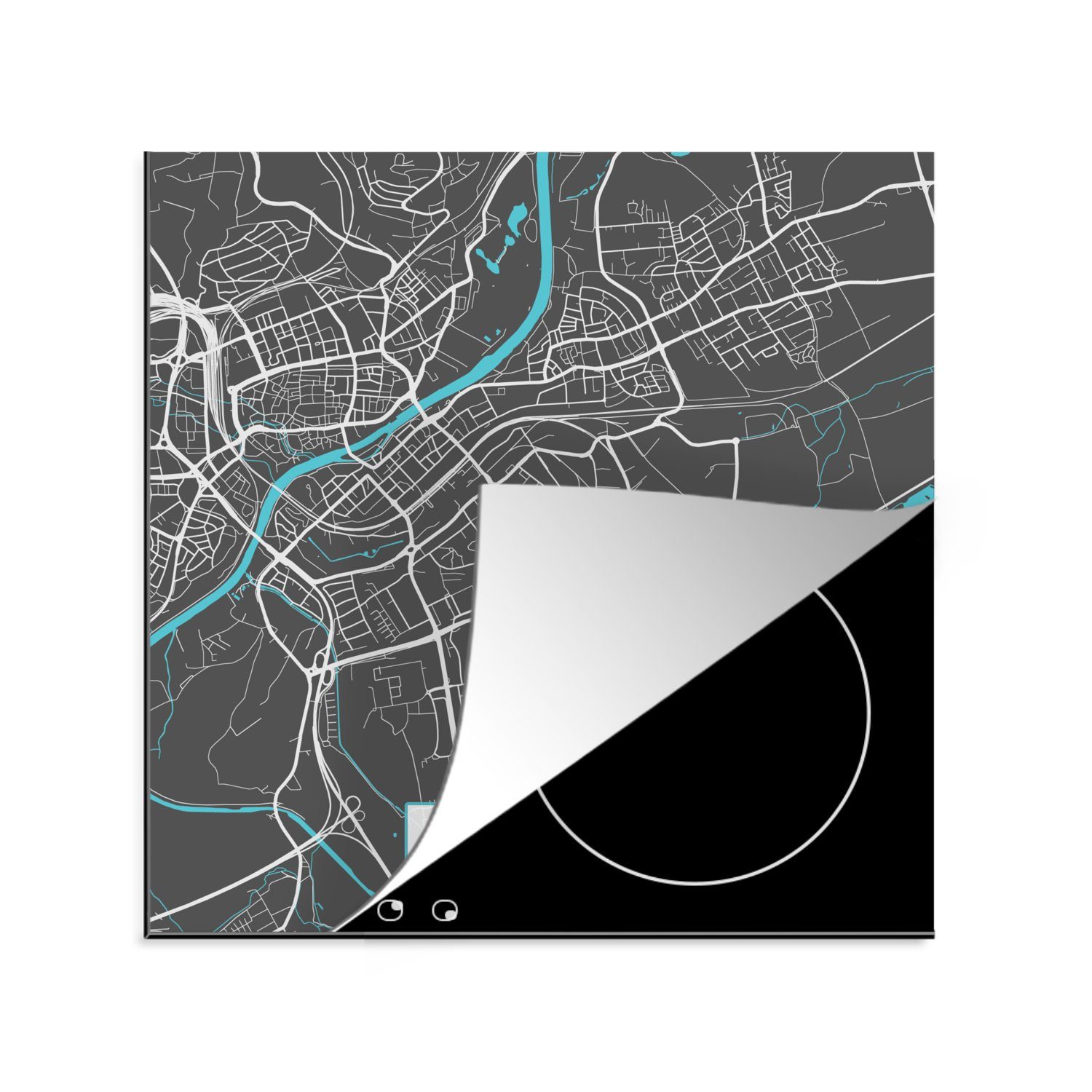 MuchoWow Herdblende-/Abdeckplatte Stadtplan - Deutschland - Blau - Neu Ulm - Karte, Vinyl, (1 tlg), 78x78 cm, Ceranfeldabdeckung, Arbeitsplatte für küche