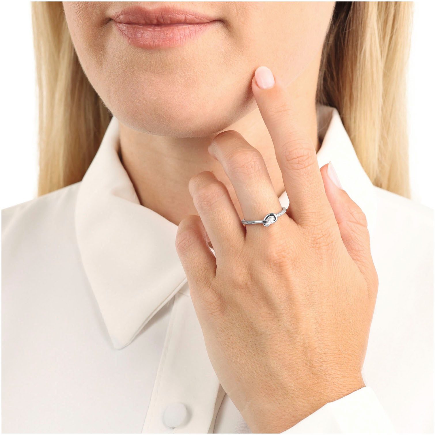 Amor Fingerring Knoten-Optik, mit Zirkonia (synth)