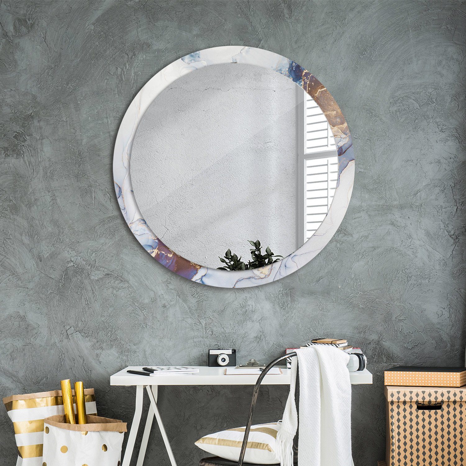 Tulup Kosmetikspiegel Dekospiegel Hängespiegel Ø90cm Rund: Art Spiegel Wandspiegel Abstrakt mit Aufdruck