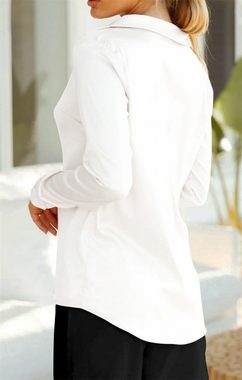 AFAZ New Trading UG Blusentop Damen-Shirt, lockere Strickjacke, Langarm-Top, einfarbig, Revers-Shirt Gestaltete und vielseitige Hemden, die Ihren Charme unterstreichen