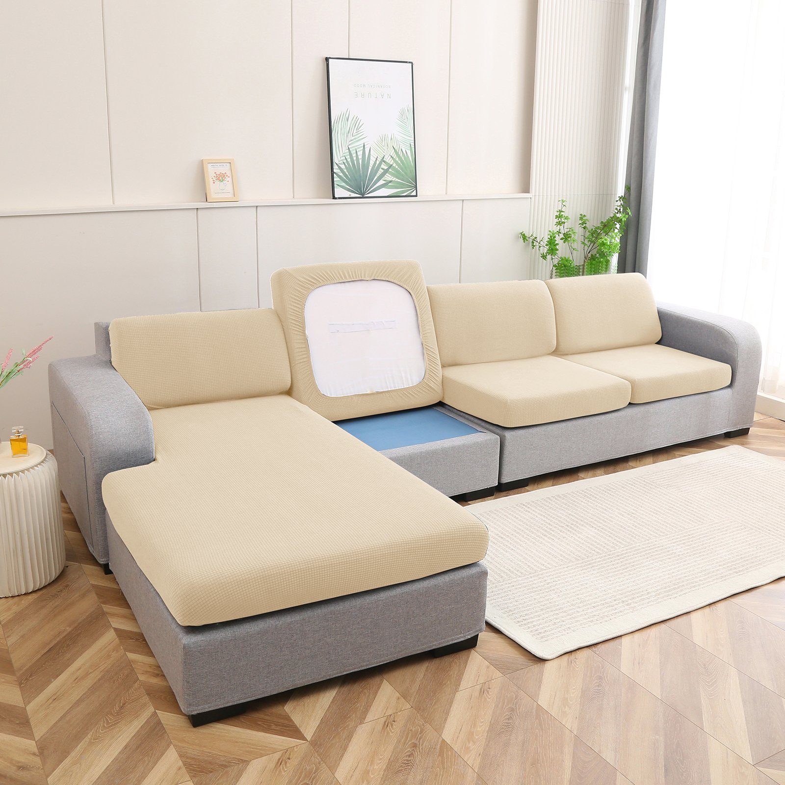 Rosnek Sofahusse Jacquard, wasserdicht, Stretch, mit Karos, für ein L-Sofa