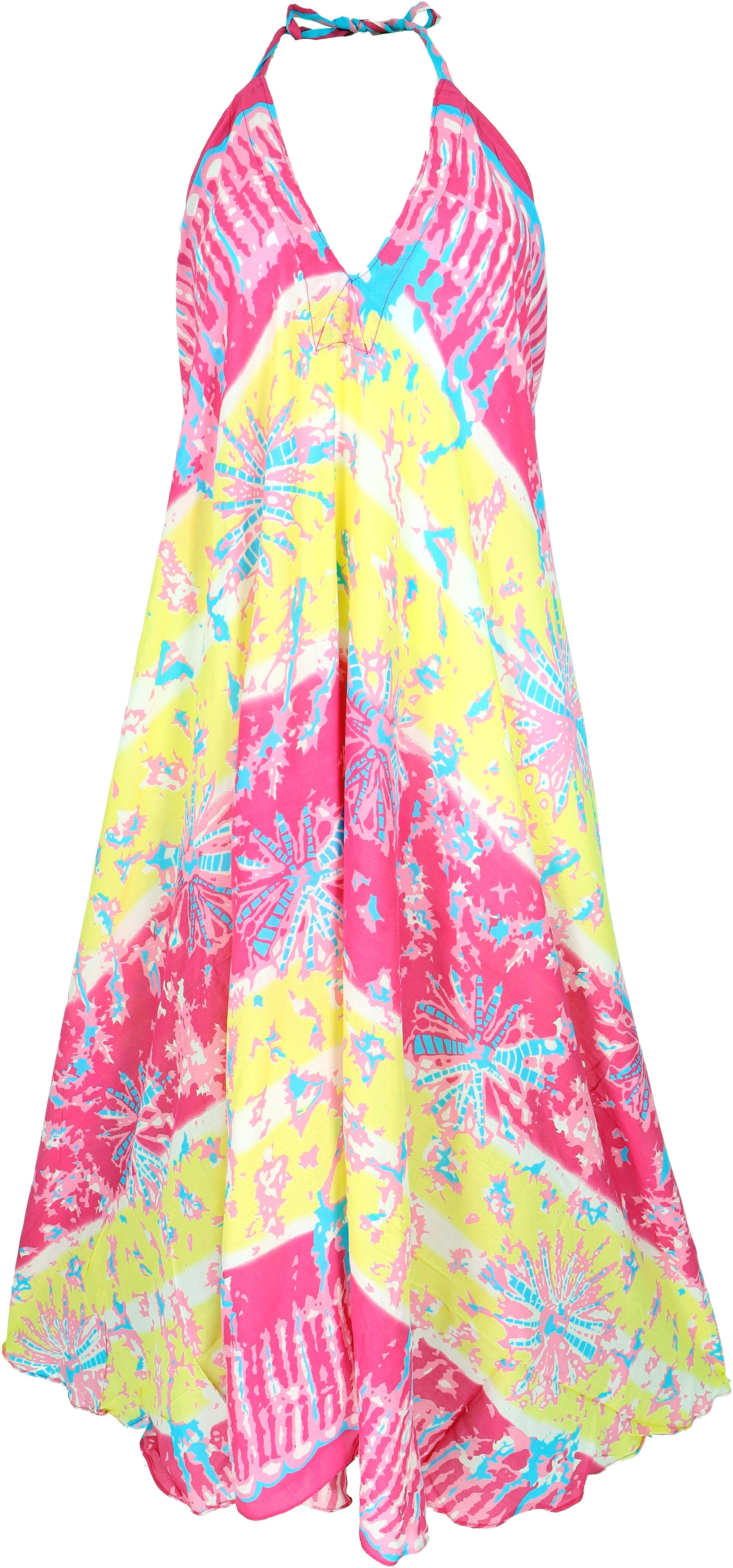 Guru-Shop Midikleid Boho Sommerkleid, Maxikleid mit Batik-Druck,.. alternative Bekleidung pink