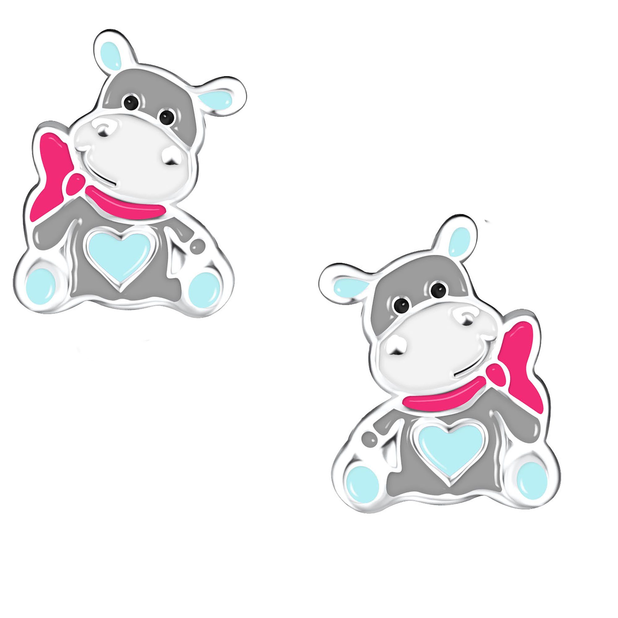 schmuck23 Paar Ohrstecker Kinder Ohrringe Nilpferd 925 Silber Mädchen Ohrstecker, Mädchen Kinderschmuck echte Silberohrringe