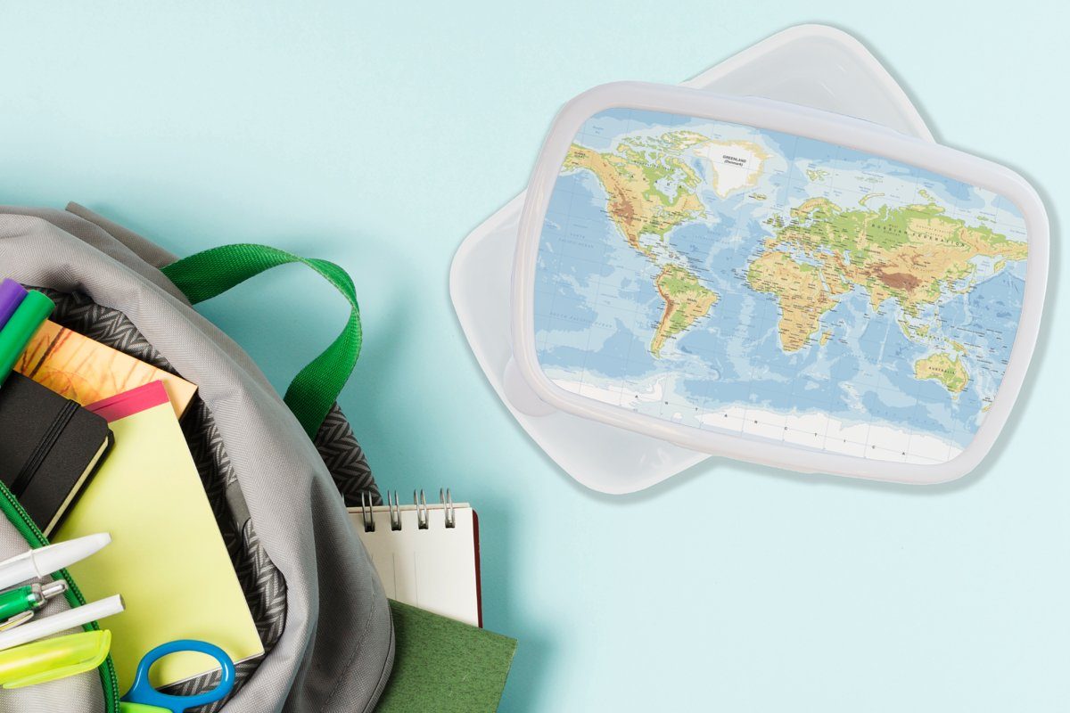 Erwachsene, Jungs - - Kinder für (2-tlg), und und für Brotdose, Mädchen Lunchbox Atlas, Kunststoff, weiß Geographie MuchoWow Weltkarte Brotbox