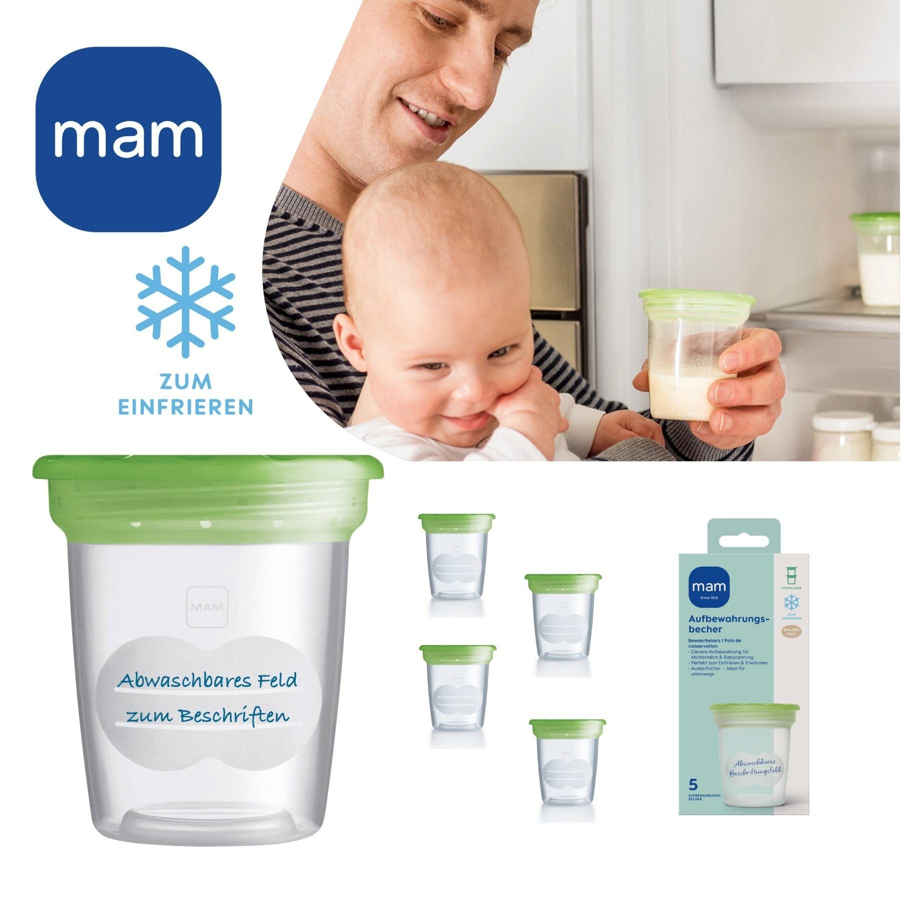 MAM Auffangbehälter für Muttermilch und Babynahrung, Kunststoff, auch zum Einfrieren geeignet