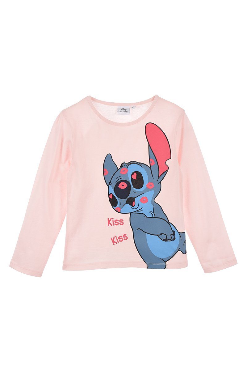 Lilo & Stitch Langarmshirt Stich in Love Mädchen Shirt aus Baumwolle Gr. 104-140 cm Rosa