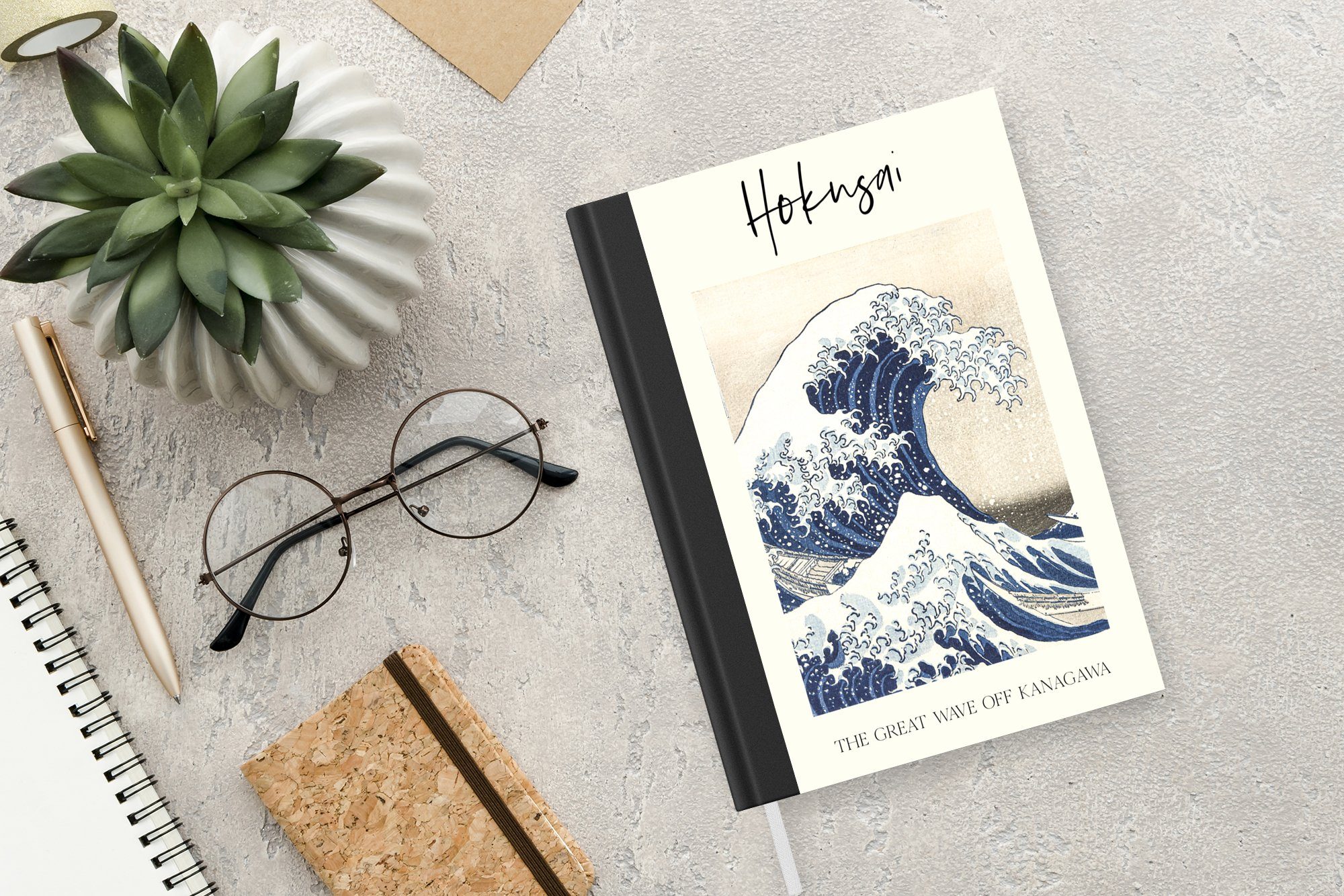 - - Haushaltsbuch Hokusai, MuchoWow Japanische 98 große Die Notizheft, Kunst Seiten, Notizbuch von Journal, A5, Kanagawa Merkzettel, Tagebuch, Katsushika Welle
