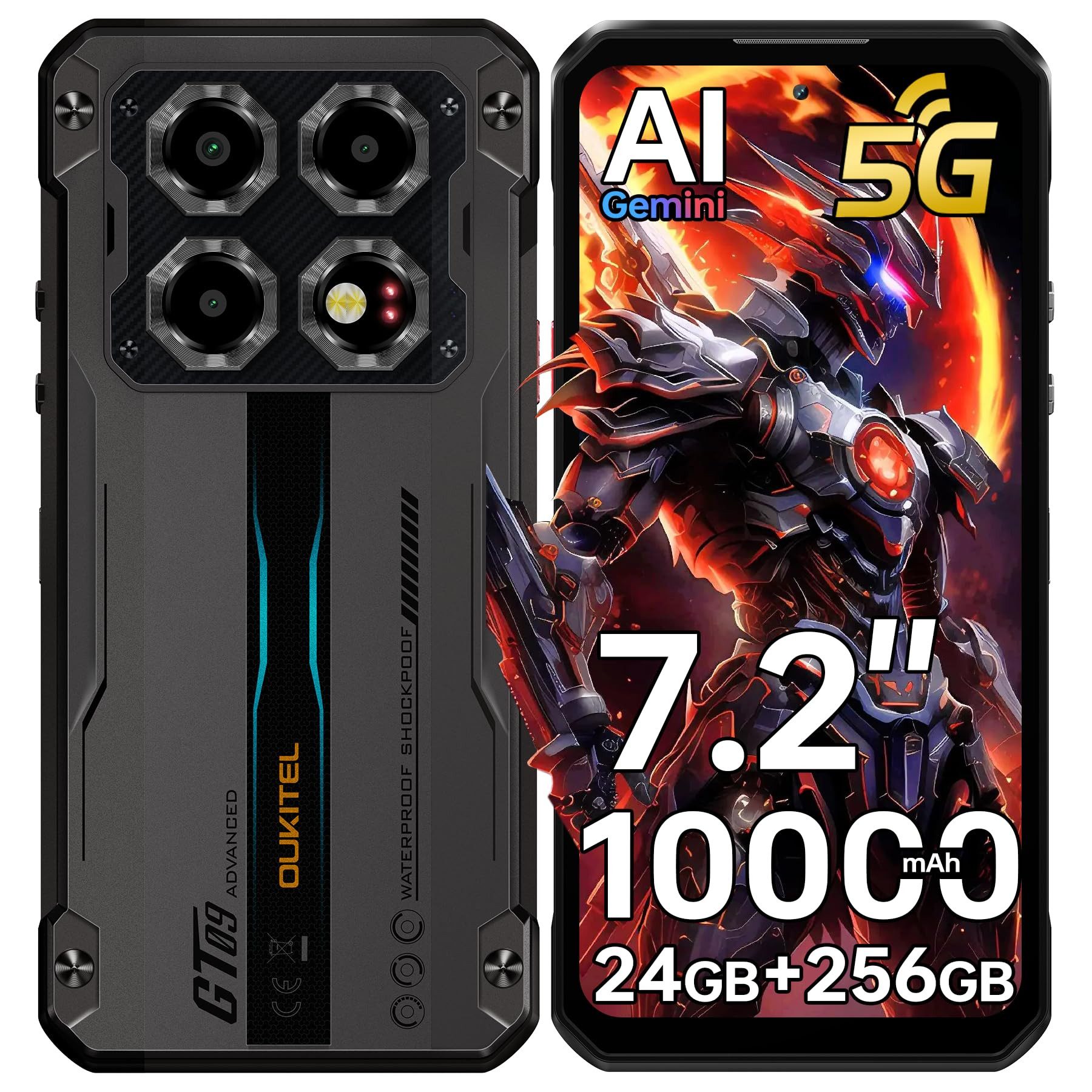 OUKITEL WP60 5G Android 15 Outdoor Smartphone (18,28 cm/7.2 Zoll, 256 GB Speicherplatz, 108 MP Kamera, 24GB+256GB, IP68 Baustellenhandy, 10000mAh, NFC, OTG, GPS)