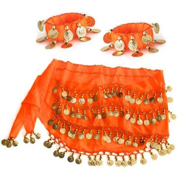 MyBeautyworld24 Kostüm Belly Dance Bauchtanz Kostüm orange Hüfttuch inkl. ein Paar Handketten