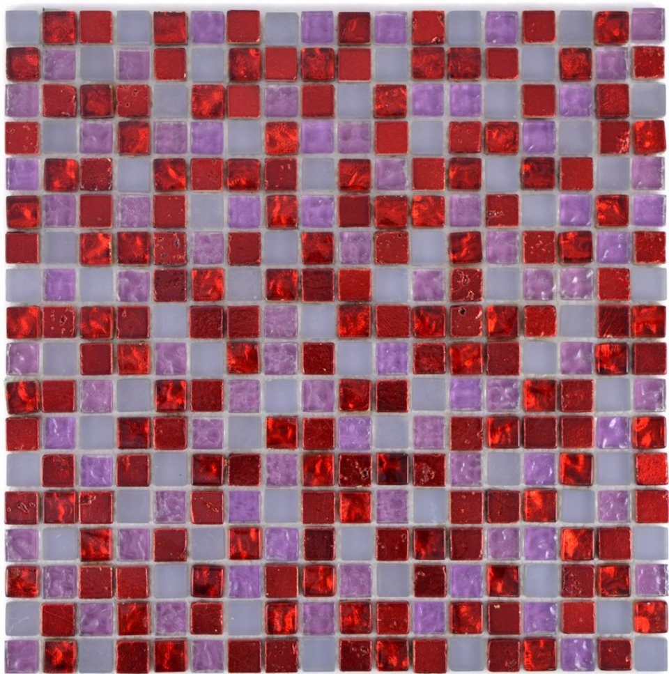 Mosaikfliesen Mosani / Resin glänzend rot Mosaikfliesen weiß pink Glasmosaik 10 Matten