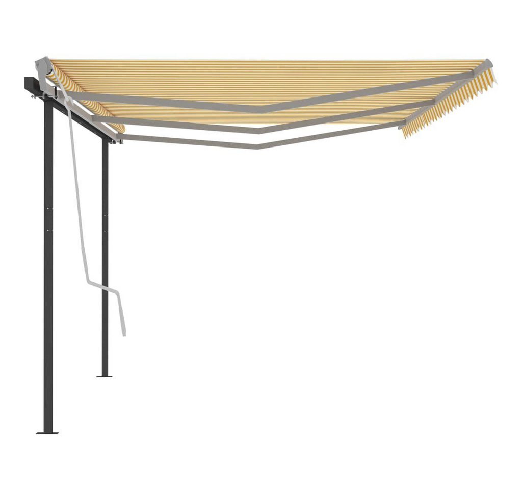 Thumbnail - vidaXL Markise Gelenkarmmarkise Einziehbar mit Pfosten 6x3 m Gelb Weiß Balkon Terras