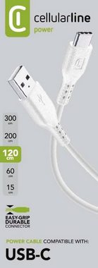Cellularline Power Data Cable 1,2 m USB-A / Typ-C USB-Kabel, USB Typ A, USB Typ C, (120 cm)