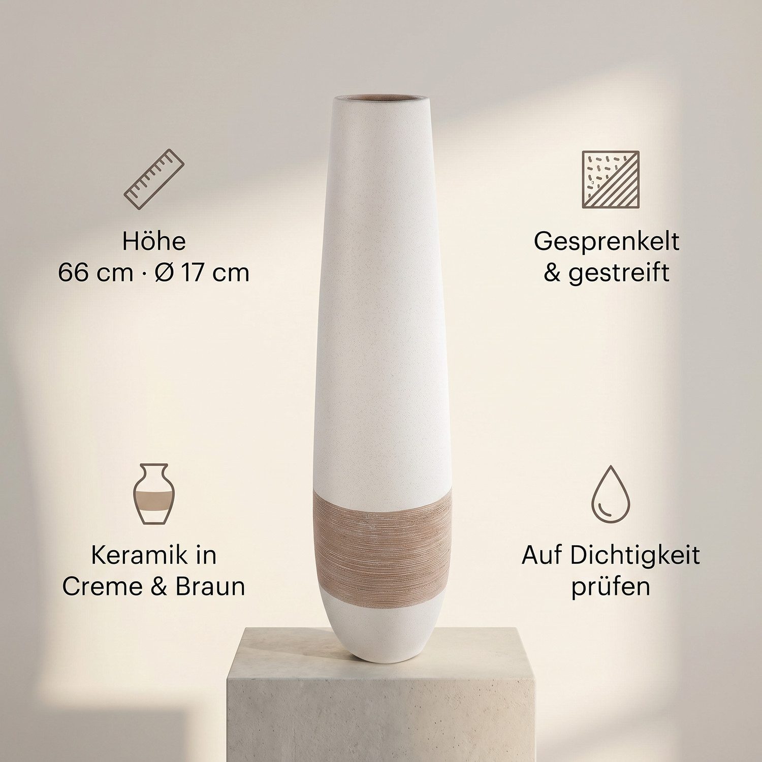GILDE Bodenvase Vase Olbia creme H. 66 cm (1 St) – Bild 2 von 5