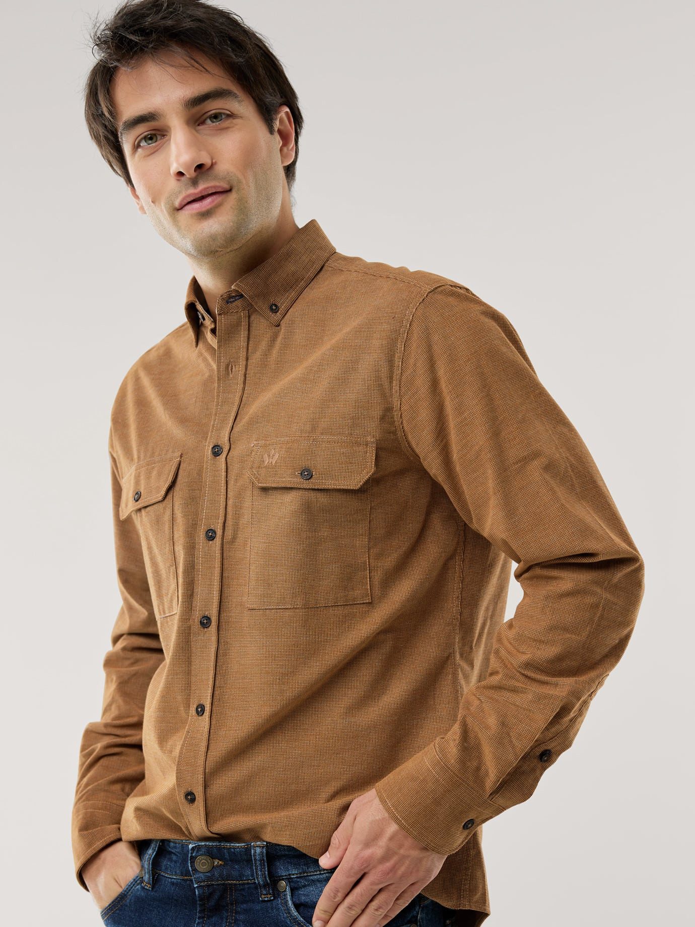 Walbusch Hemdjacke Herren Soft-Cord Overshirt Regular Fit Langarm Baumwolle Waffelcord-Cordhemd, weich & wärmend, Kent-Kragen, waschmaschinenfest