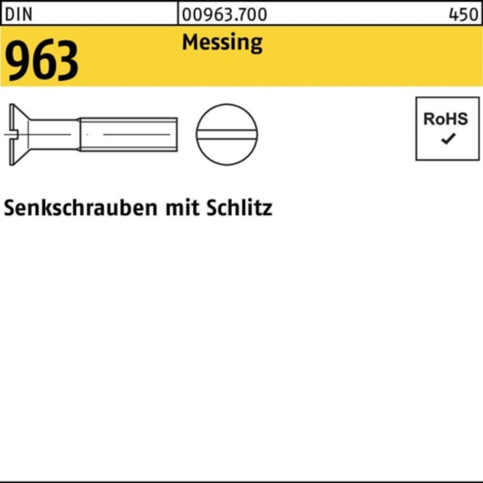 Reyher DIN Senkschraube 100er Pack 80 Senkschraube 963 100 Schlitz M10x DIN Stück Messing