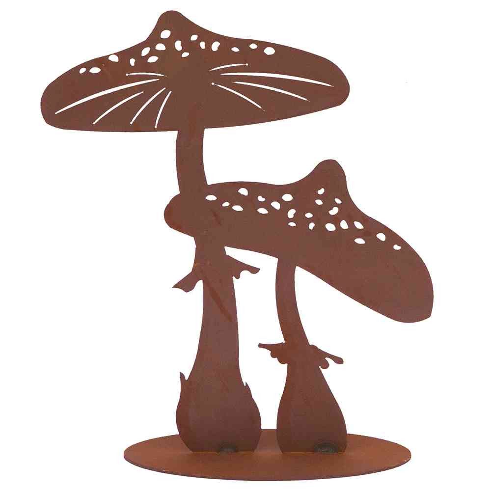 H. Gautzsch Gartenfigur Fliegenpilze 32cm auf Bodenplatte, Metall mit Edelrost