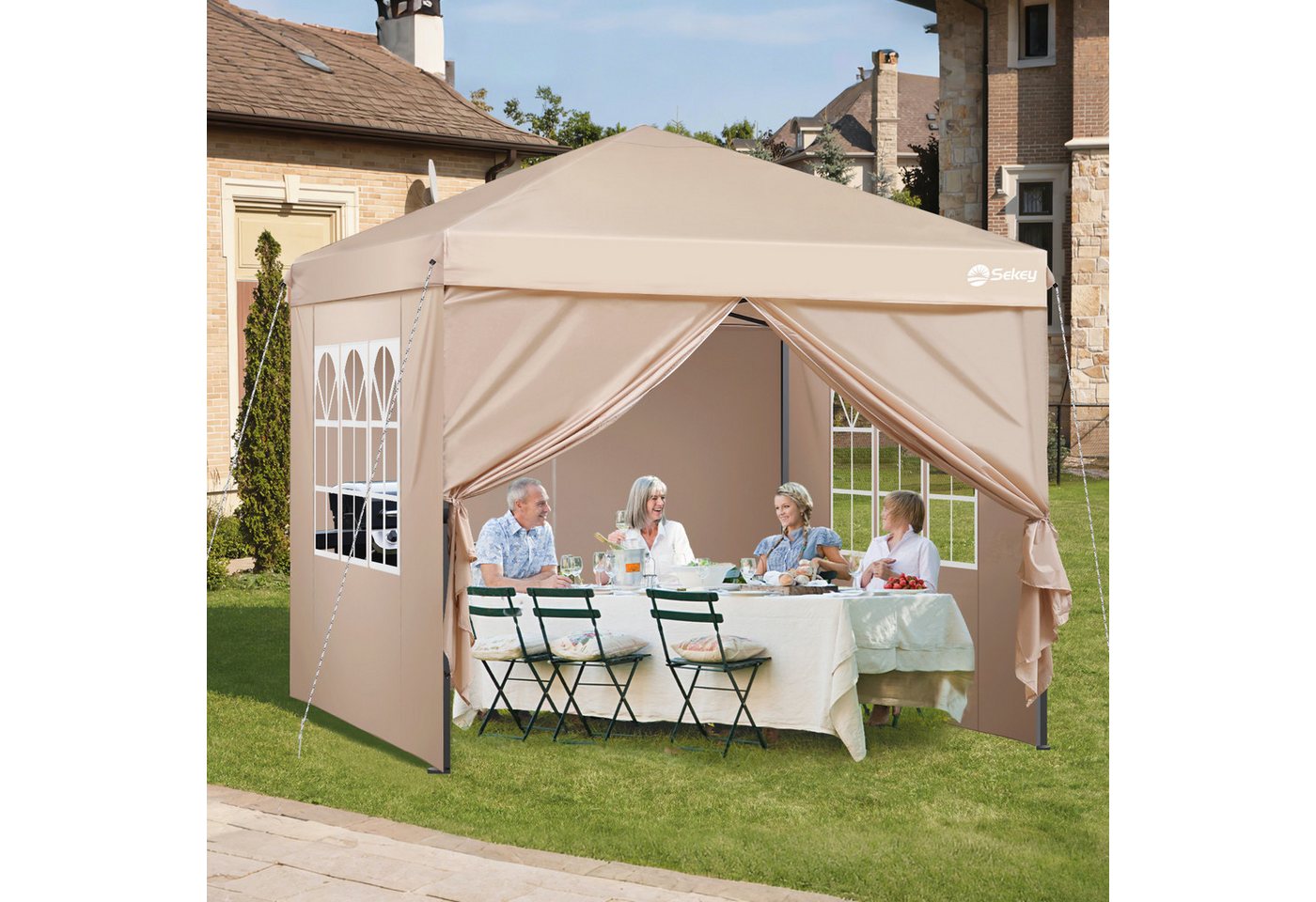 Thumbnail - Sekey Faltpavillon 3x3 m Gartenpavillon mit 4 Seitenteilen, Pavillon mit 4 Sandsäcke, mit 4 Seitenteilen, (inkl. 4 Seite...