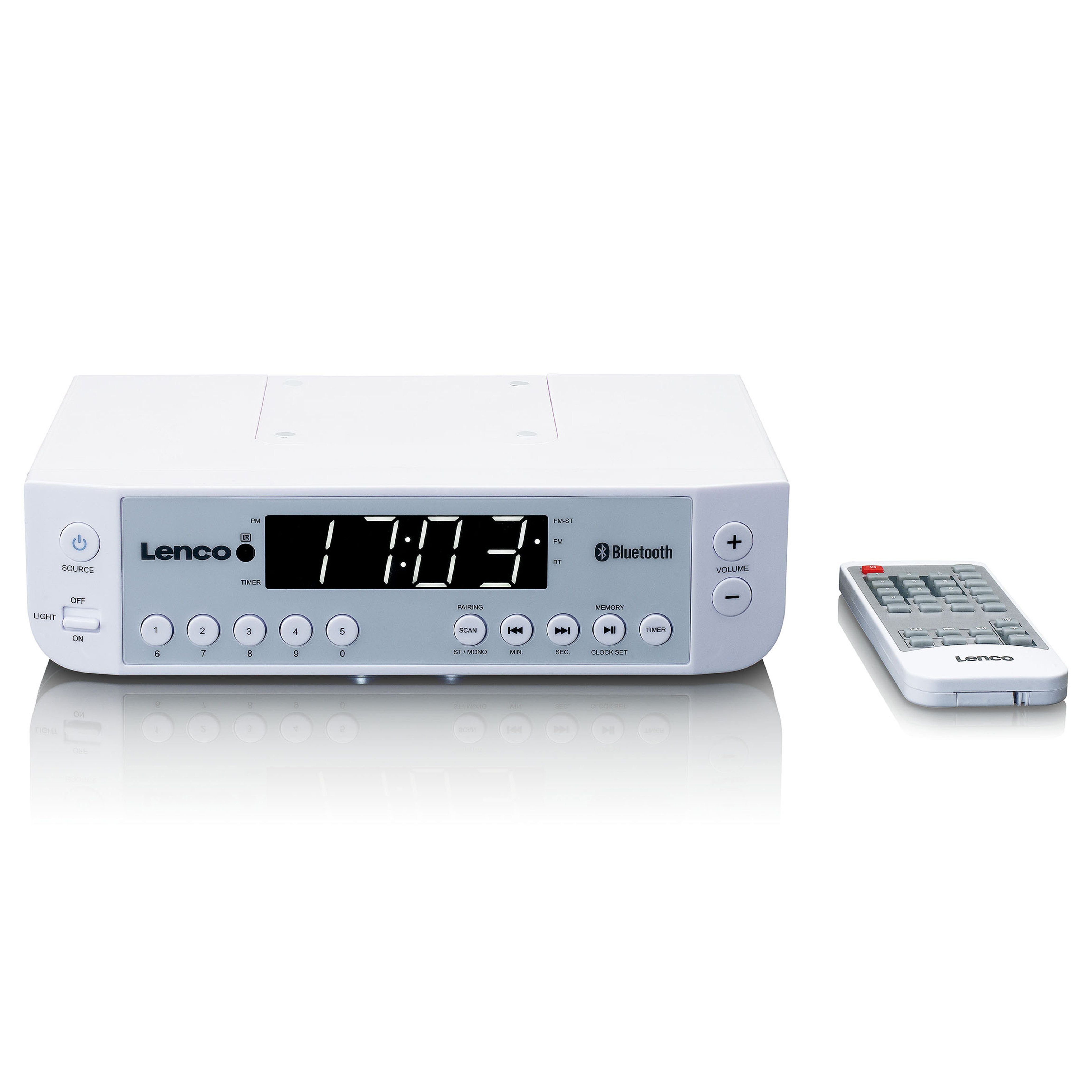 Lenco KCR-100WH UKW-Radio (FM, 2 W, Bluetooth mit 2x integ. Lautsprecher inkl. Fernbedienung & Montagesatz)