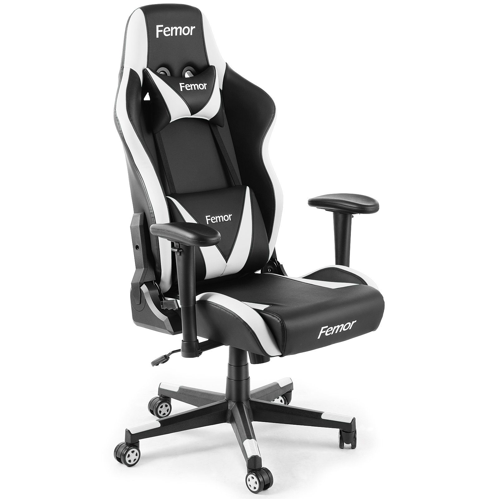 Femor Gaming-Stuhl, Bürostuhl, Gamer Ergonomischer Stuhl, bequemer Gaming  Sessel mit Kopfstütze und Lendenkissen, höhenverstellbar, drehbar,  einstellbare Armlehne, 90-165°Neigungswinkel, einfacher Aufbau