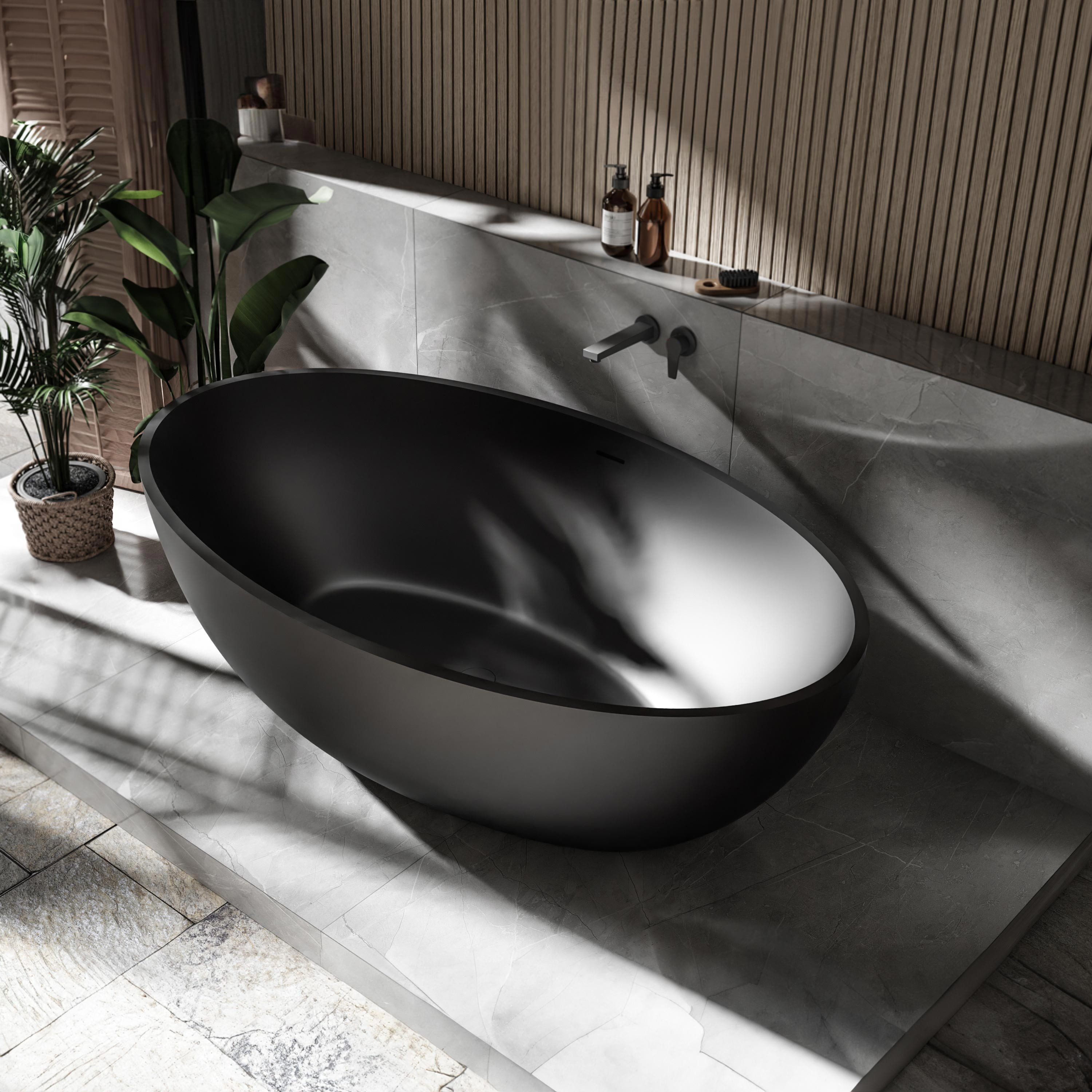 Bernstein Badewanne RELAX Schwarz matt 176 x 103 cm, Freistehende Badewanne schwarz matt inkl Siphon ohne Armatur
