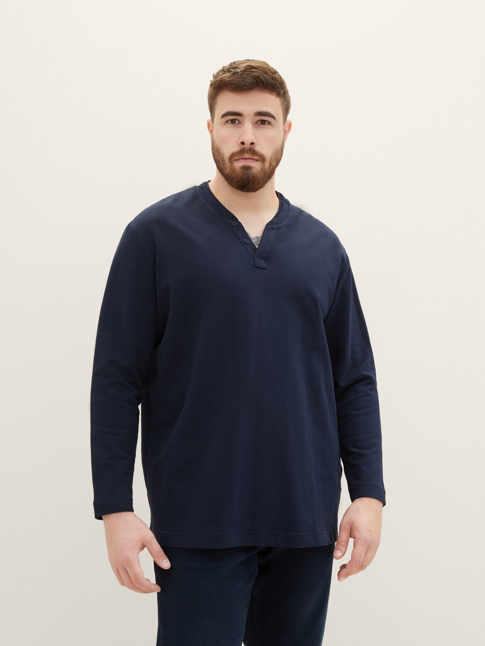 TOM TAILOR PLUS T-Shirt Plus - Langarmshirt mit Struktur navy herringbone structure | T-Shirts