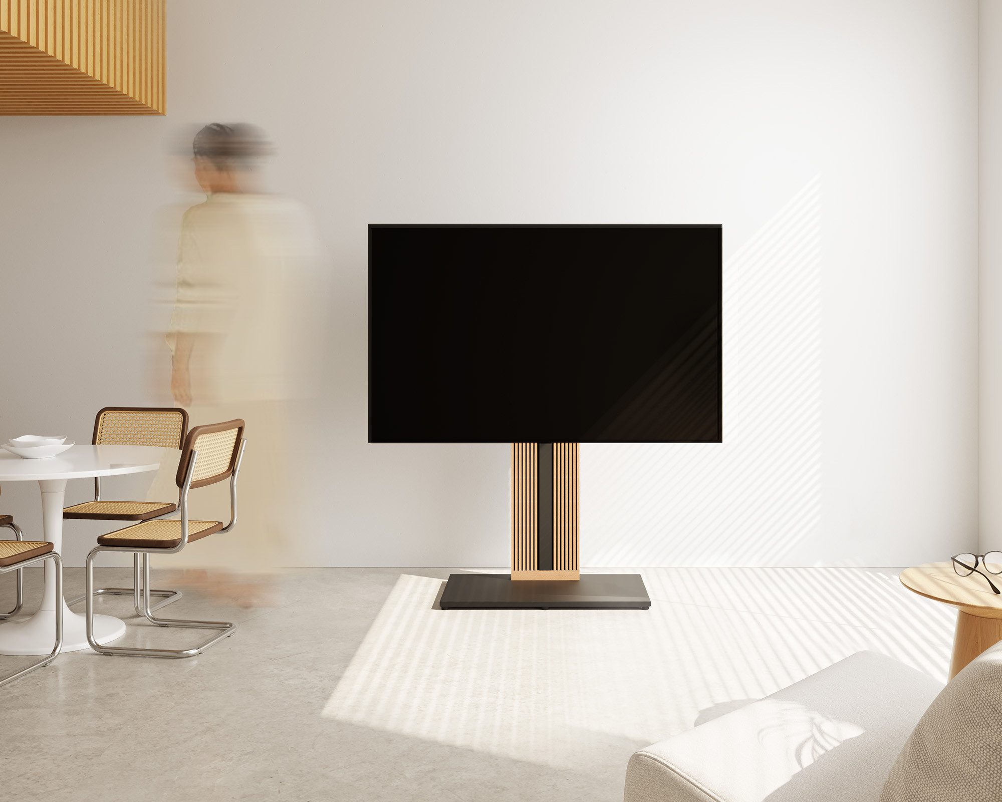 FITUEYES TV-Ständer aus Holz, mit höhenverstellbarer Ablage, ±15° schwenkbar, 55-88 Zoll, (bis 88,00 Zoll, höhenverstellbar, mit Kabelmanagement) – Bild 2 von 5