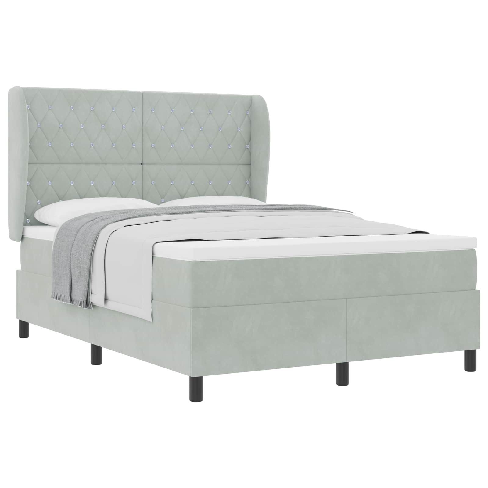 Bett Boxspringbett mit Matratze Hellgrau 190 x 140 cm Samt