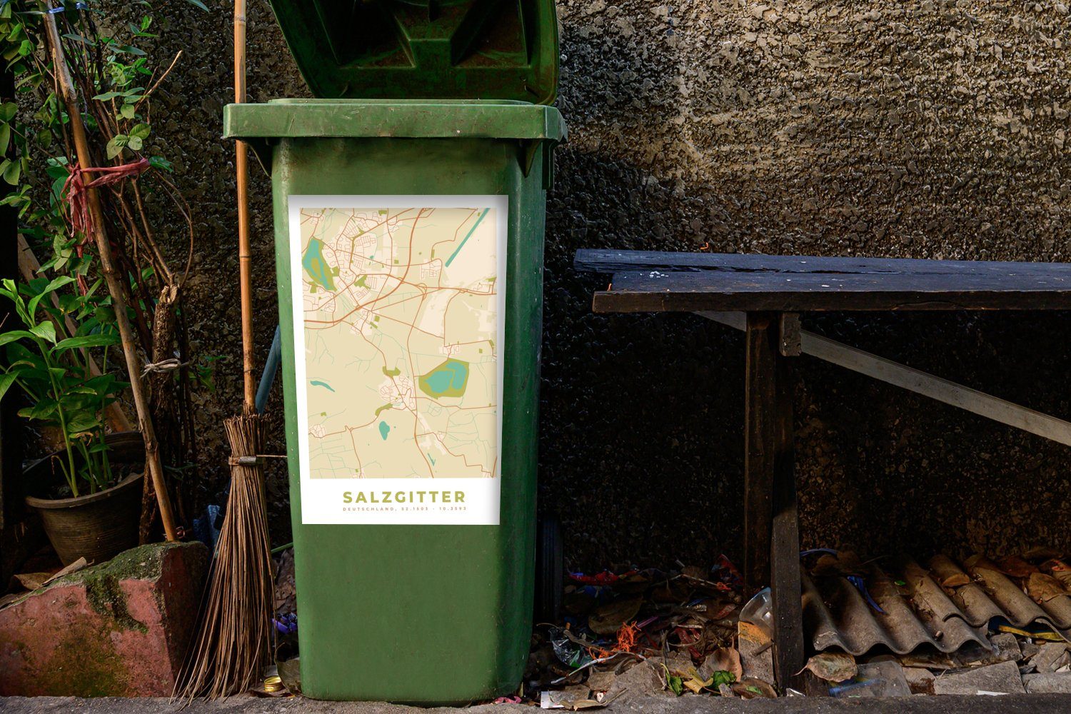 Sticker, Salzgitter - Stadtplan Wandsticker Container, Karte - Mülleimer-aufkleber, (1 MuchoWow - St), Abfalbehälter Mülltonne, Vintage