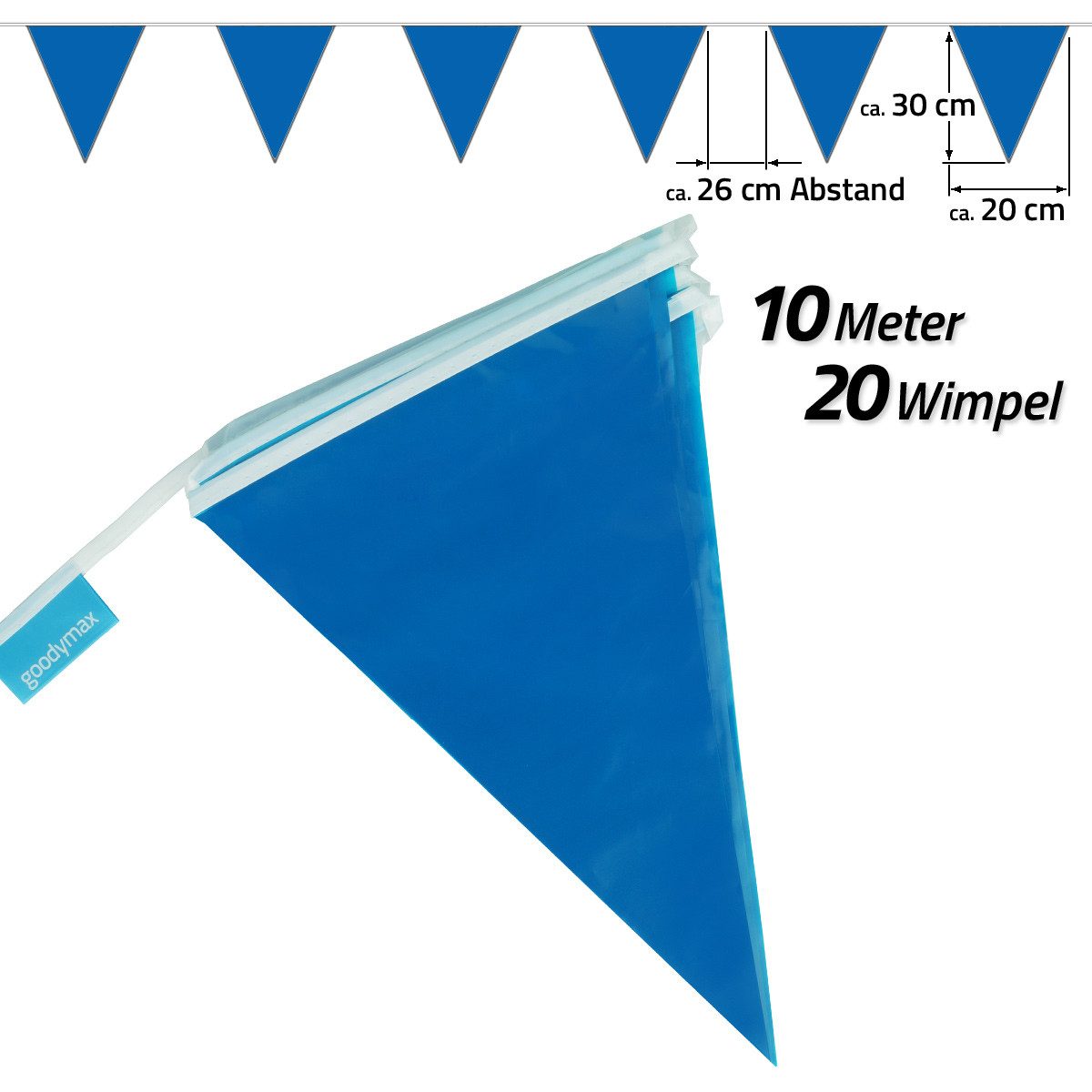 Goodymax Hängedekoration Wimpelkette 10 m, 20 Wimpel a 20 x 30 cm Girlande Fähnchen