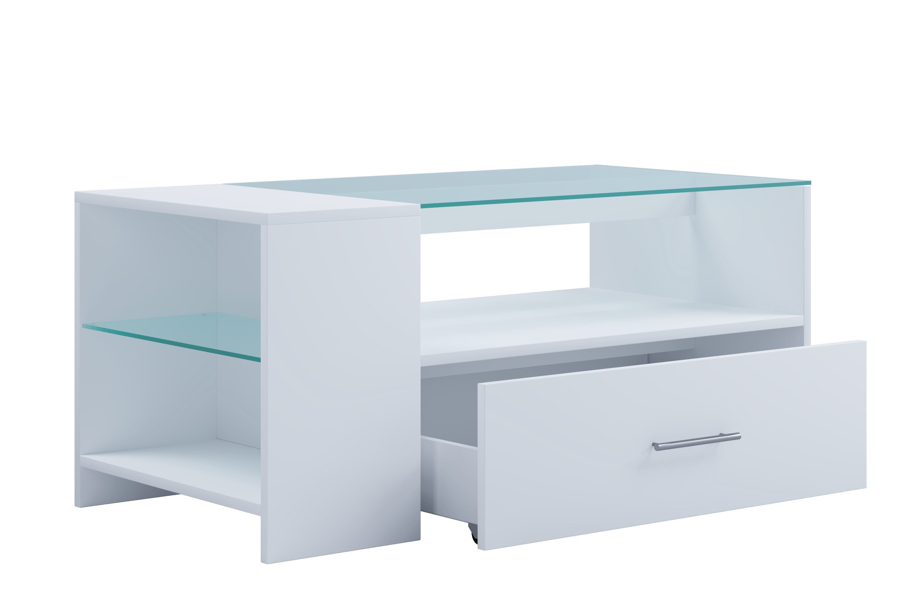 VCM Couchtisch Holz Sofatisch Couchtisch Schublade Glas Tindala, Pflegeleicht