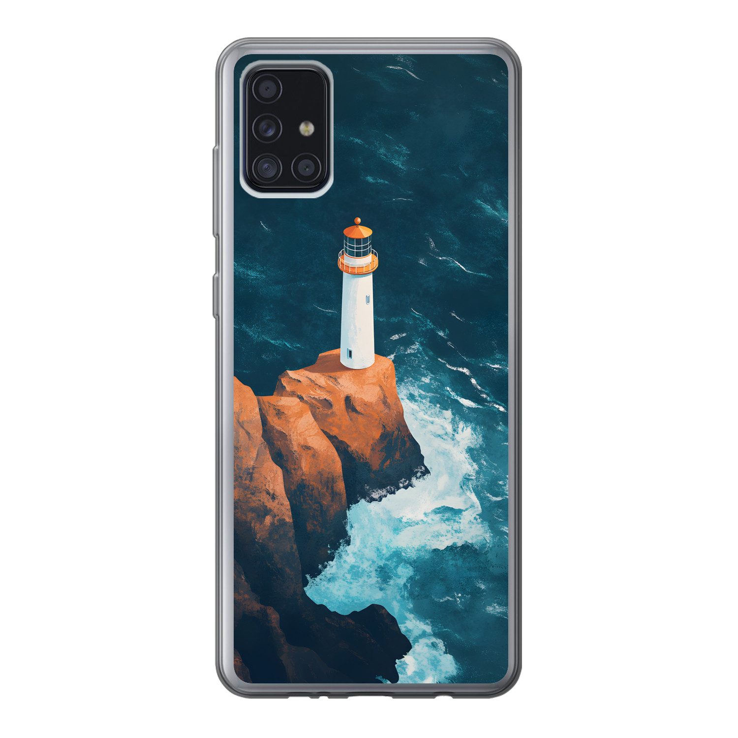 MuchoWow Handyhülle für Samsung Galaxy A52 5G Leuchtturm - Felsen - Meer - Wellen, Smartphone-Bumper, Print, Handy Schutzhülle Dünn