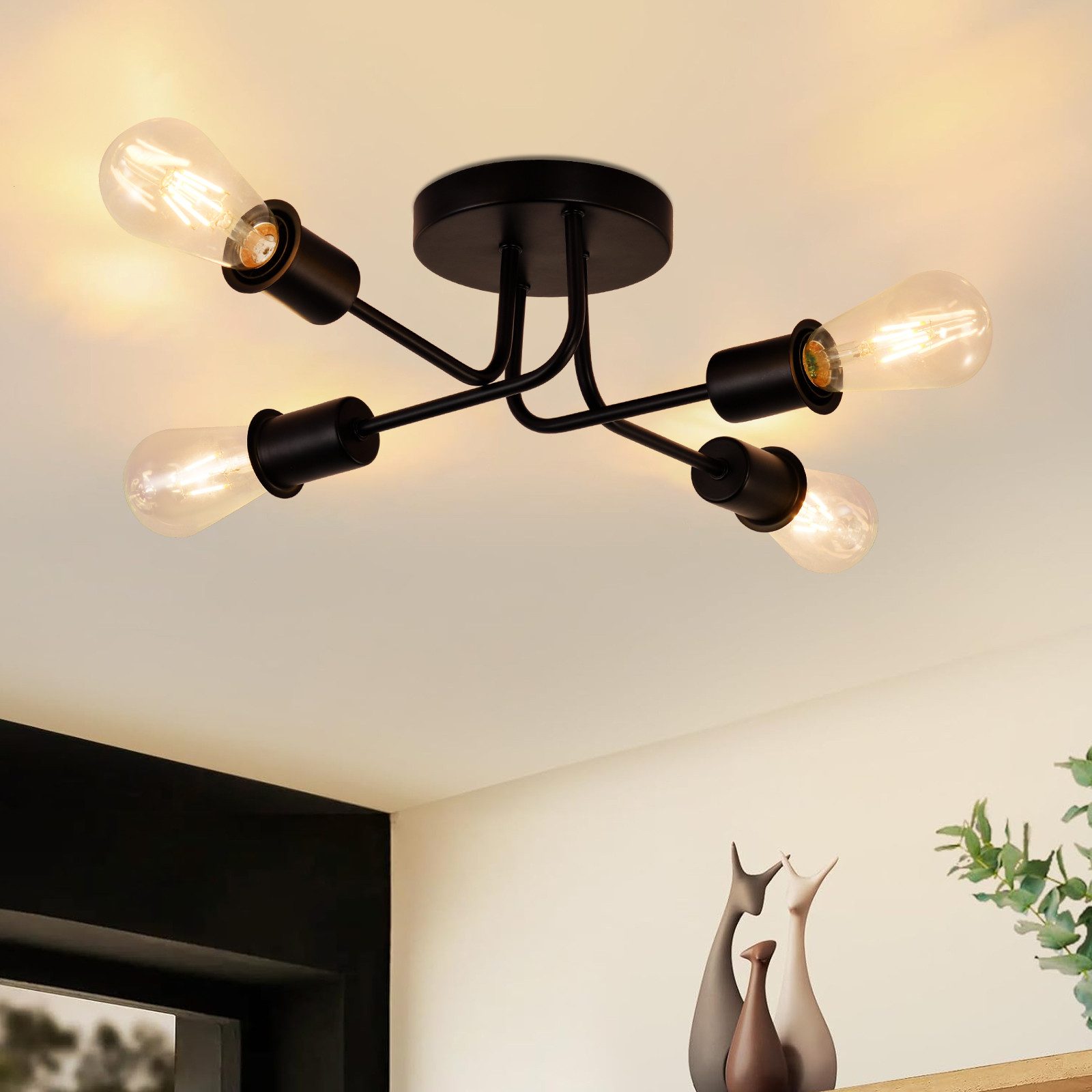 ZMH Deckenleuchte Wohnzimmer Schwarz Vintage Deckenlampe E27 für Schlafzimm günstig online kaufen