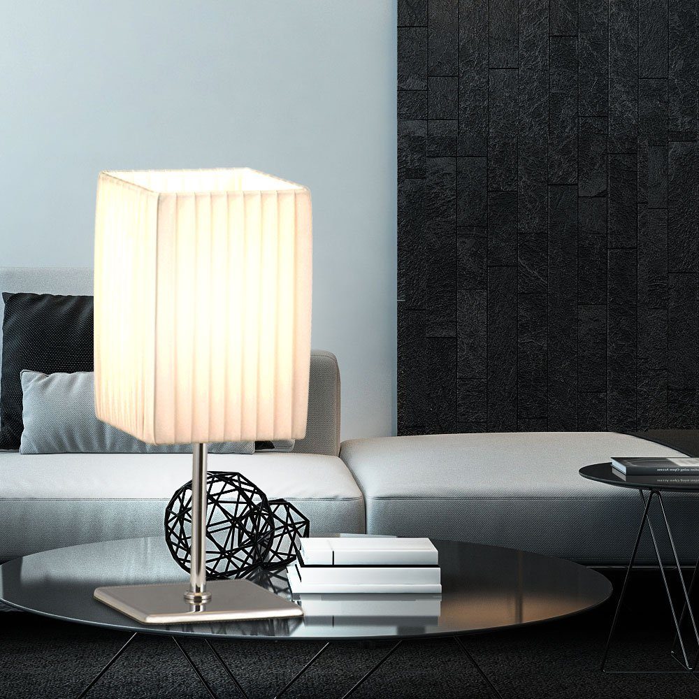 etc-shop LED dimmbar weiß Wohn Tisch inklusive, Fernbedienung Lampe Ess Zimmer Leuchtmittel Tischleuchte, Textil Warmweiß