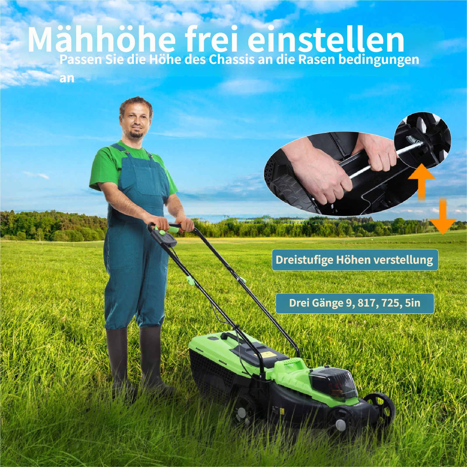 Rutaqian Electric Lawn Mower 1600 W Electric Lawn Mower Lawn Mower, Walk-Behind Lawn Mower, 32 cm Cutting Width, Self-Propelled Lawn Mower with Improved Brushless Motor