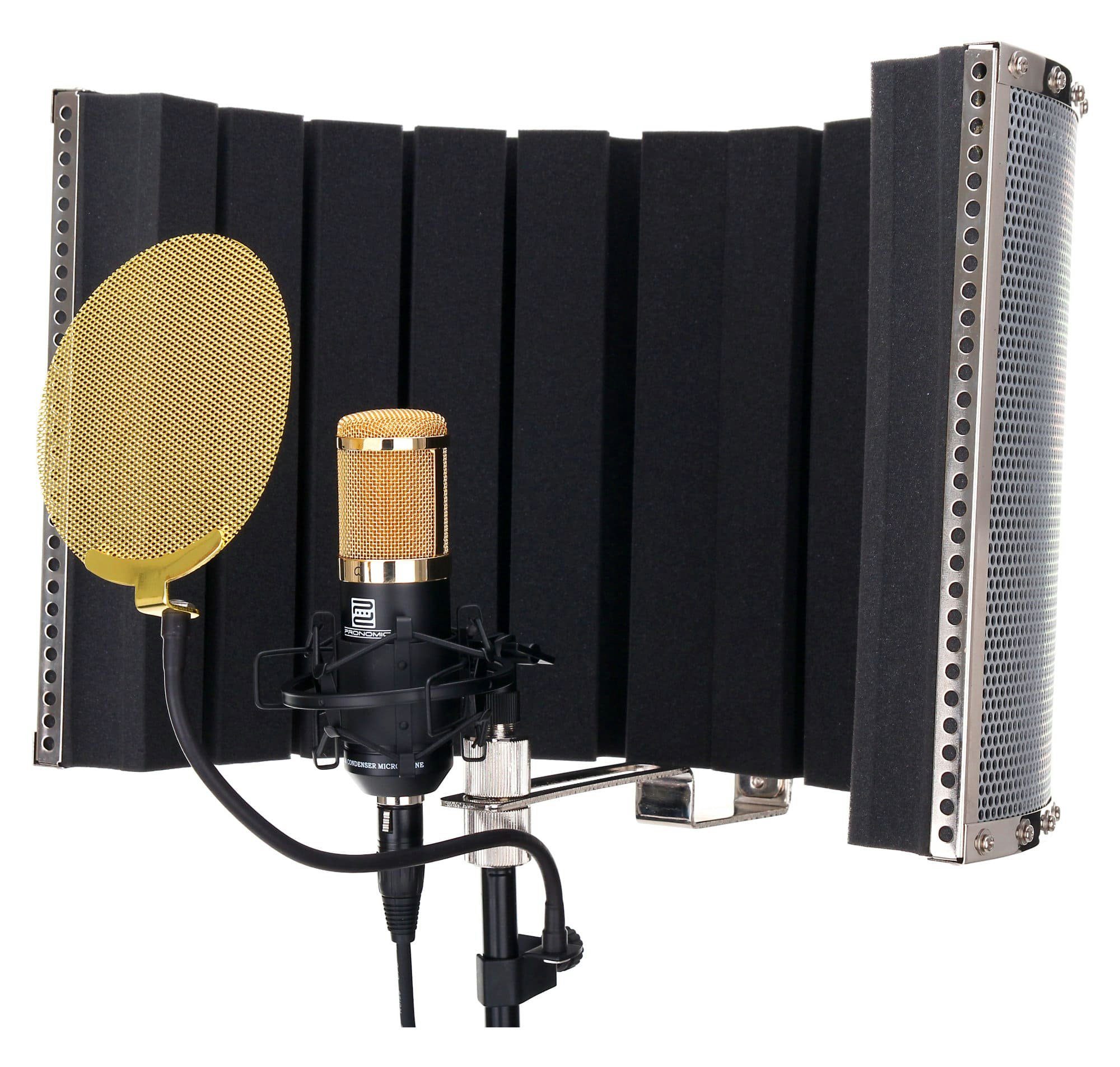 Pronomic Standmikrofon CM-100 Studio Großmembran- Kondensatormikrofon (Komplettset Popschutz gold, 10-tlg), inkl. Mikrofonständer, Micscreen, 5m XLR-Kabel