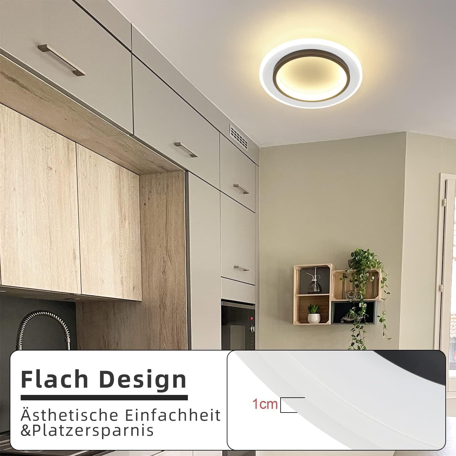 ZMH LED Deckenleuchte Modern Schwarz Weiß Design Acryl Wohnzimmerlampe, LED fest integriert, Warmweiß