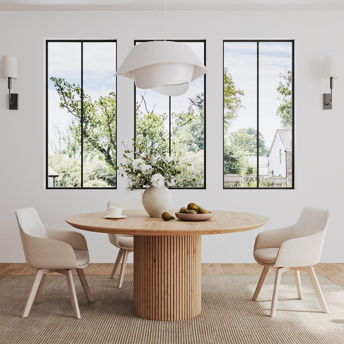 Rellgo Esstisch Eiche rund Carmen – Massivholz-Tisch mit Trommelgestell, Handgefertigt in Deutschland, Schweizer Kante, Elegantes Design