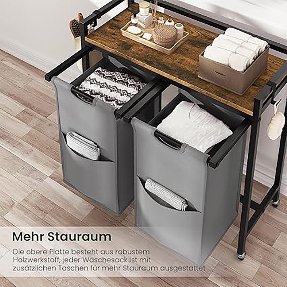 EUGAD Wäschekorb (1 St), Wäschesammler, mit Rollen, Ablage, Haken, ausziehbar abnehmbar