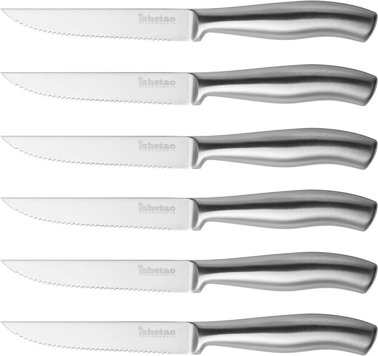 LuxusKollektion Kochbesteckhalter Steakmesser Set 6-teilig Edelstahl Wellenschliff spülmaschinengeeignet